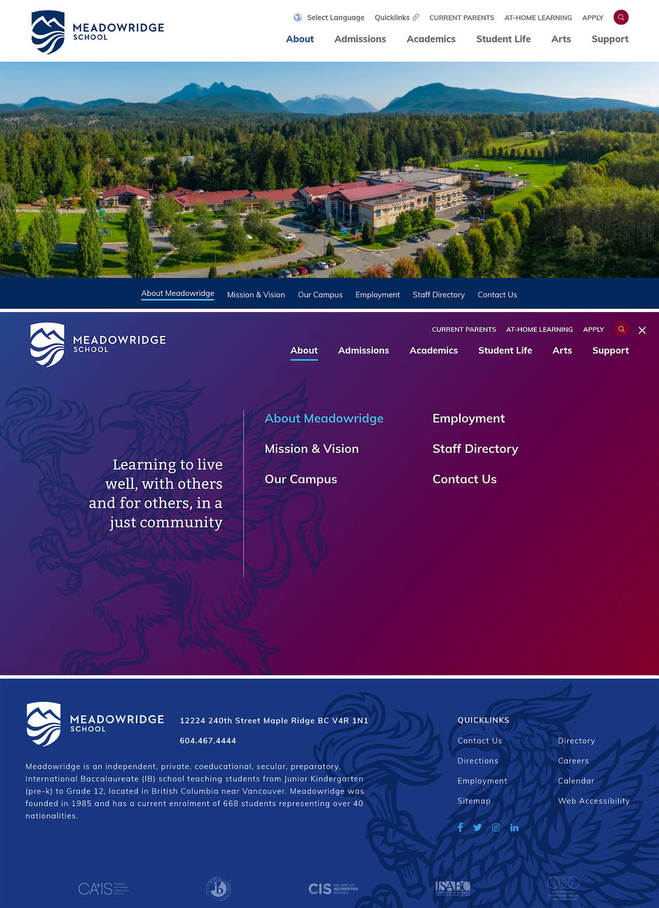 Crest redesign insitu, launch website design by Meadowridge School Crest redesign insitu, launch website design by Meadowridge School